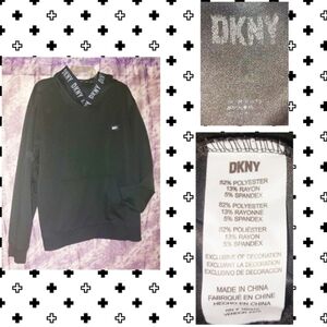 DKNY brand Black & White Pullover Soft Microfiber Knit Hoodie Sz 2XL